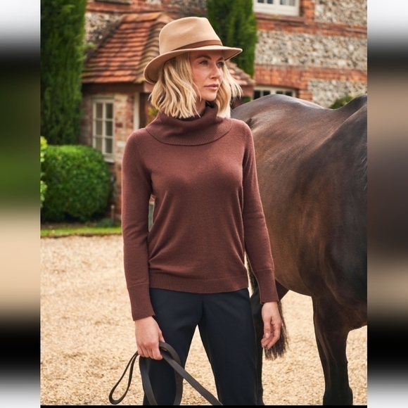 Pure Collection Cashmere Cowl Neck Brown Sweater - Picture 2 of 7